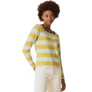 NWT SKFK Nona Square Neck Chartreuse Stripe Organic Cotton Sweater Reg. $89